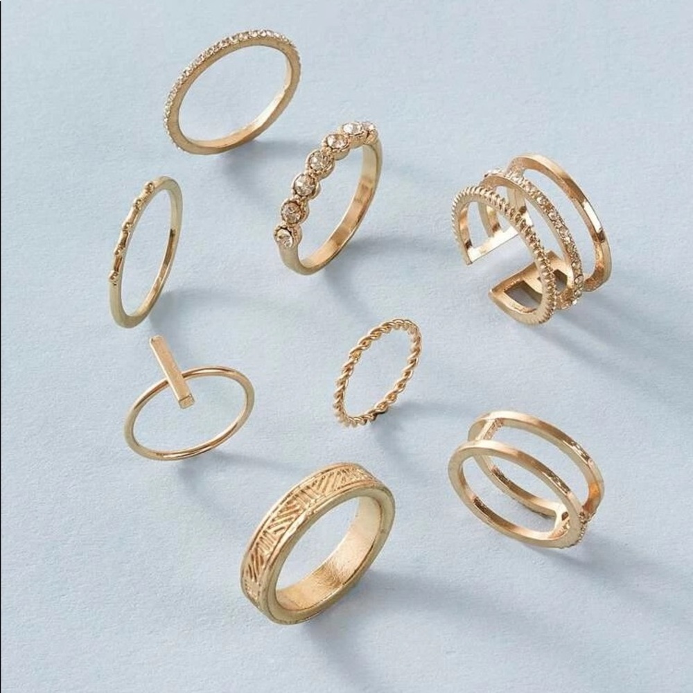8pcs Rhinestone & Bar Decor Ring - Picture 3 of 4